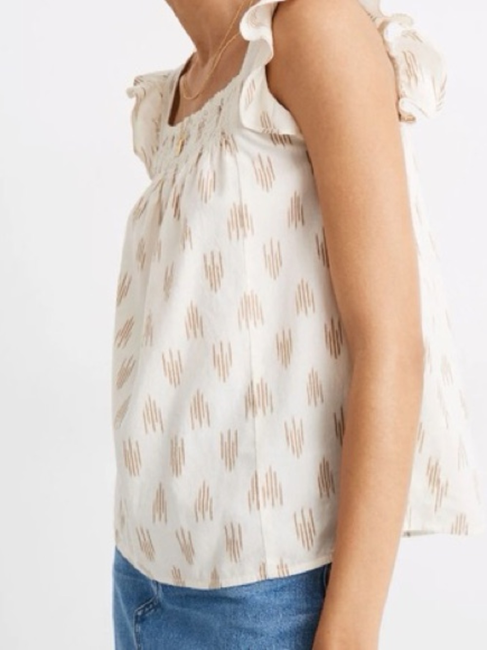 Madewell Ikat Print Cream Flutter Sleeve Sleeveless Blouse- Size M